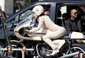 Keira Knightley on a motorbike