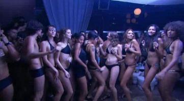 Adriana Lima in black bikini with friends