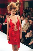 Kylie Minogue in transparent dress on a catwalk